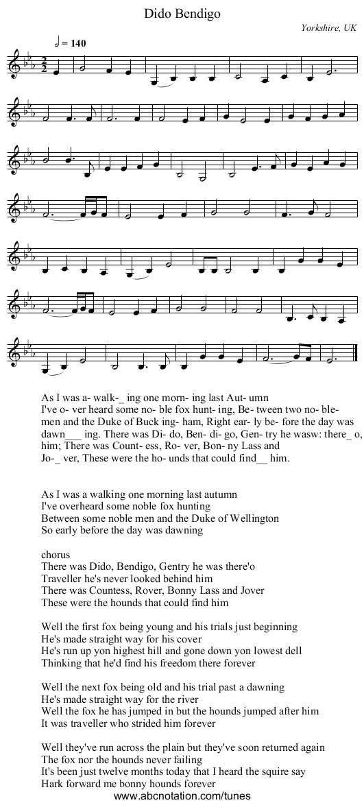 Dido Bendigo - staff notation
