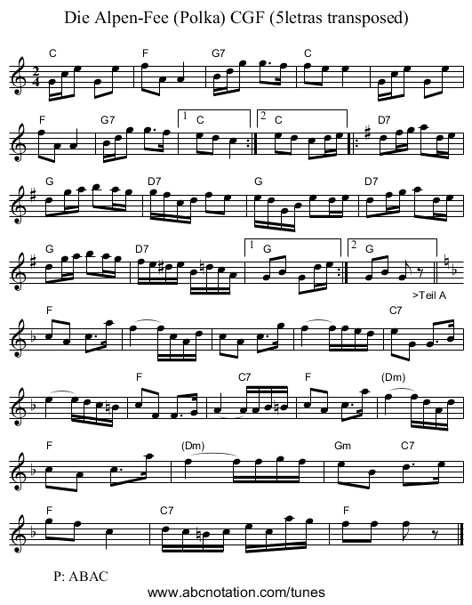 Die Alpen-Fee (Polka) CGF (5letras transposed) - staff notation