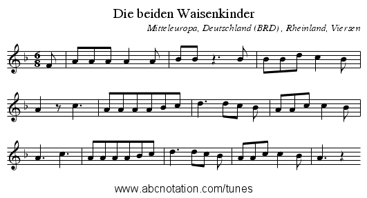 Die beiden Waisenkinder - staff notation