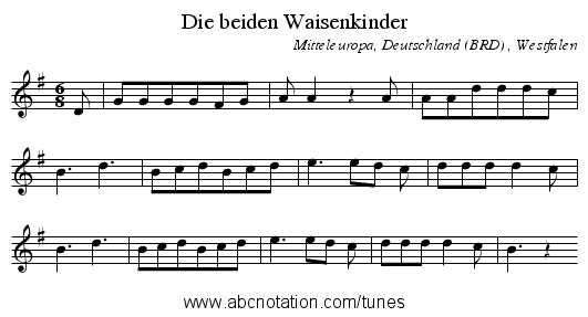 Die beiden Waisenkinder - staff notation