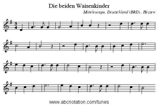 Die beiden Waisenkinder - staff notation