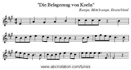 Die Belagerung von Koeln - staff notation