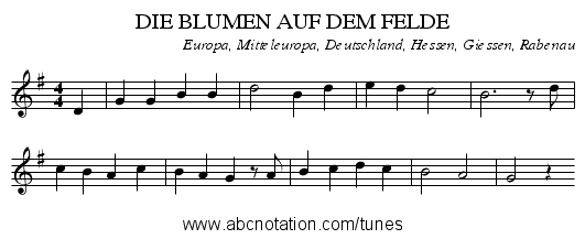 DIE BLUMEN AUF DEM FELDE - staff notation
