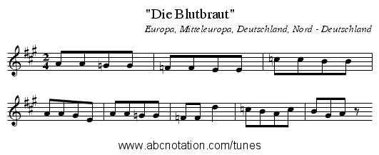 Die Blutbraut - staff notation