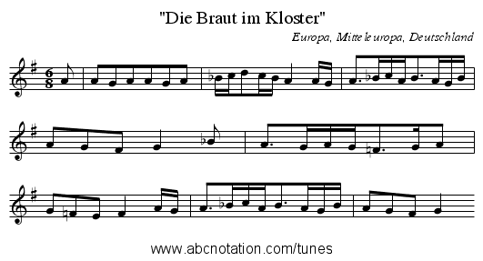 Die Braut im Kloster - staff notation