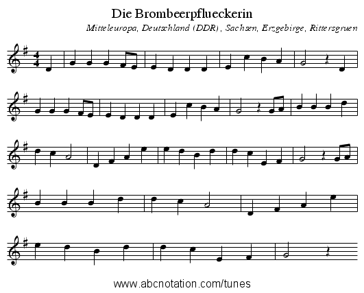Die Brombeerpflueckerin - staff notation