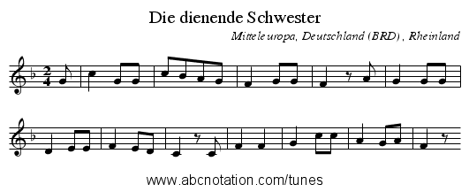 Die dienende Schwester - staff notation