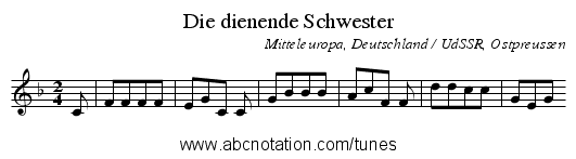 Die dienende Schwester - staff notation