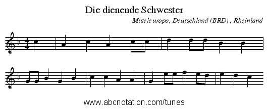Die dienende Schwester - staff notation