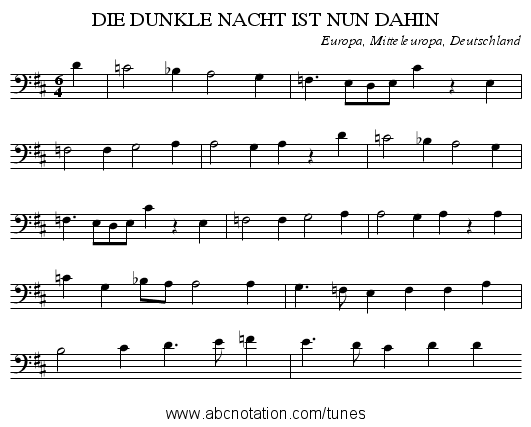 DIE DUNKLE NACHT IST NUN DAHIN - staff notation