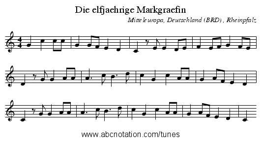 Die elfjaehrige Markgraefin - staff notation