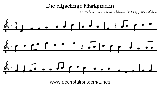Die elfjaehrige Markgraefin - staff notation