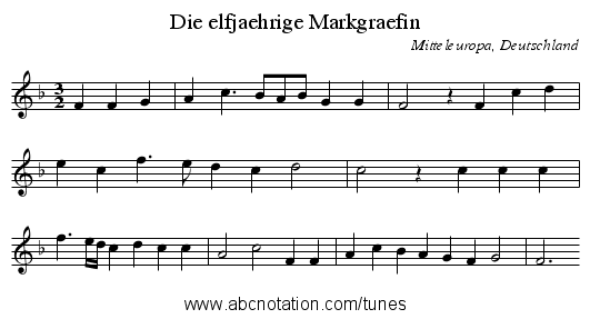 Die elfjaehrige Markgraefin - staff notation
