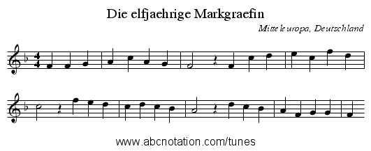 Die elfjaehrige Markgraefin - staff notation