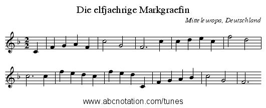 Die elfjaehrige Markgraefin - staff notation