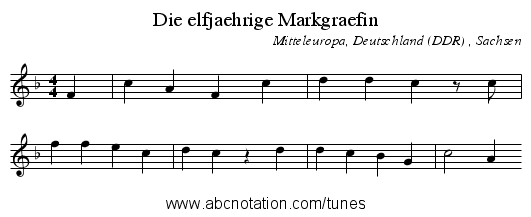 Die elfjaehrige Markgraefin - staff notation