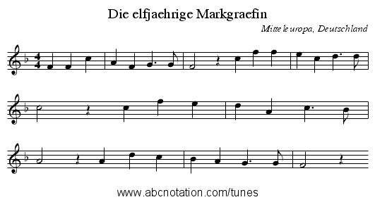 Die elfjaehrige Markgraefin - staff notation