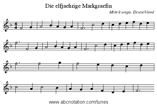 Die elfjaehrige Markgraefin - staff notation