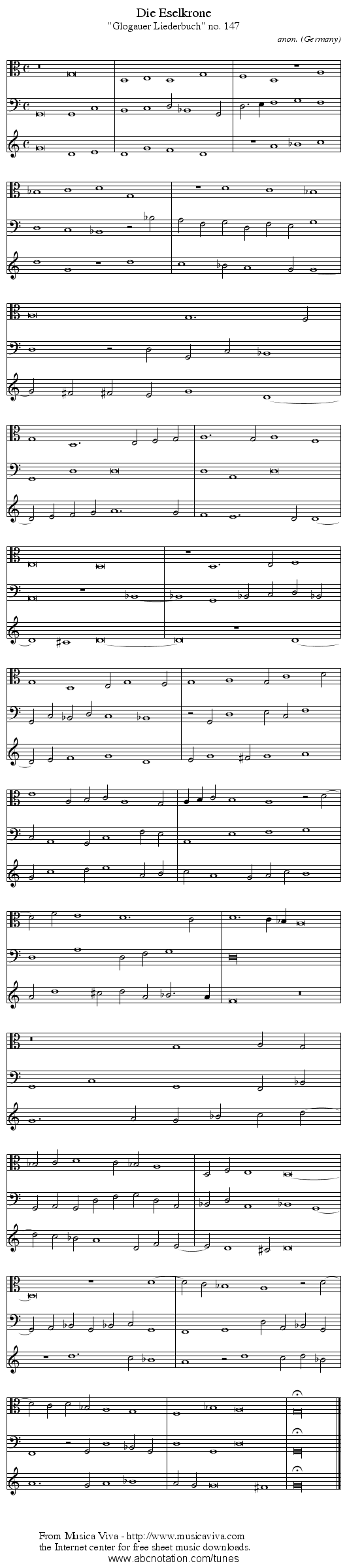 Die Eselkrone - staff notation