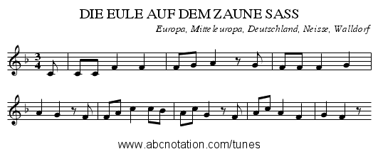 DIE EULE AUF DEM ZAUNE SASS - staff notation