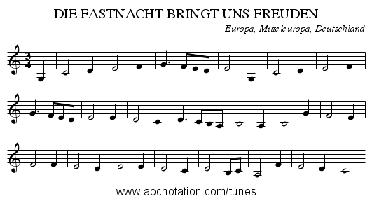 DIE FASTNACHT BRINGT UNS FREUDEN - staff notation