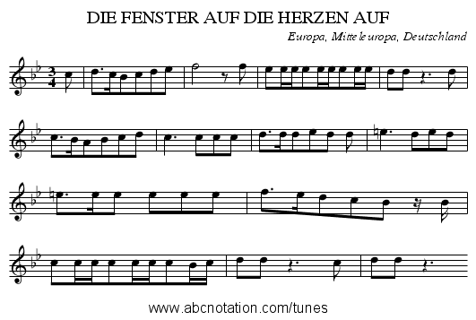 DIE FENSTER AUF DIE HERZEN AUF - staff notation