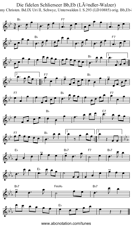 Die fidelen Schlierseer Bb,Eb (LÃ¤ndler-Walzer) - staff notation