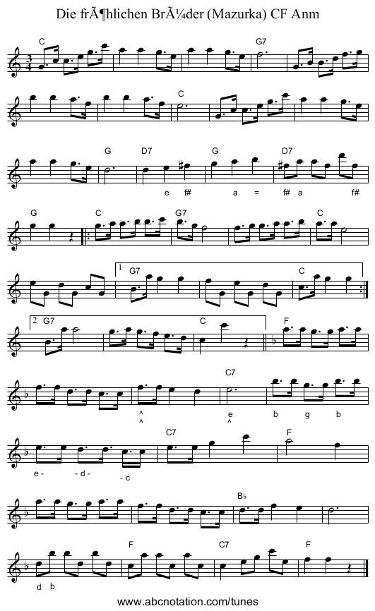 Die fröhlichen Brüder (Mazurka) CF Anm - staff notation