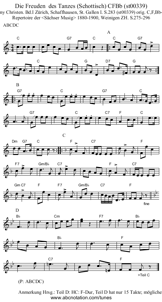 Die Freuden  des Tanzes (Schottisch) CFBb (st00339) - staff notation