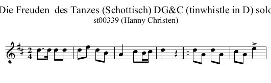 Die Freuden  des Tanzes (Schottisch) DG&C (tinwhistle in D) solo - staff notation