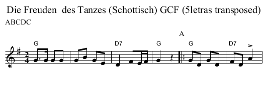Die Freuden  des Tanzes (Schottisch) GCF (5letras transposed) - staff notation