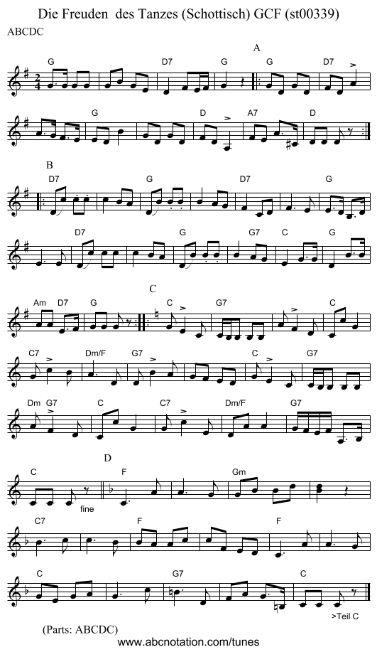Die Freuden  des Tanzes (Schottisch) GCF (st00339) - staff notation