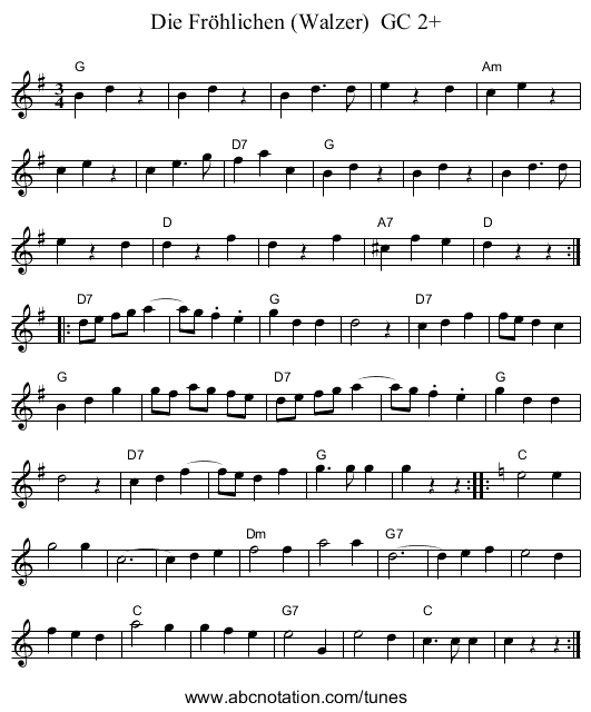 Die Fr&ouml;hlichen (Walzer)  GC 2+ - staff notation