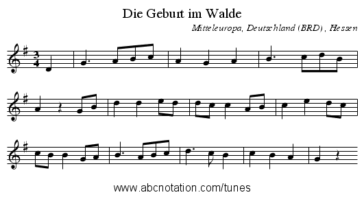 Die Geburt im Walde - staff notation