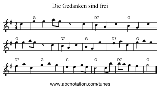 Die Gedanken sind frei - staff notation