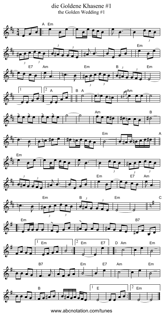 die Goldene Khasene #1 - staff notation