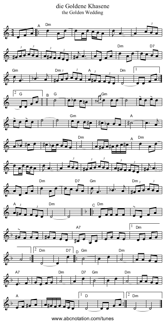 die Goldene Khasene - staff notation