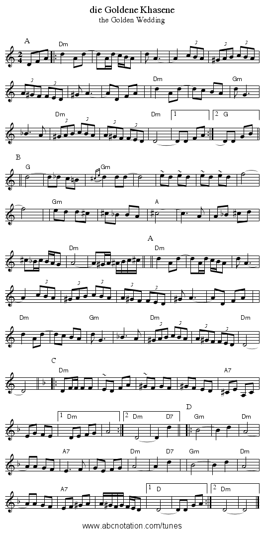 die Goldene Khasene - staff notation
