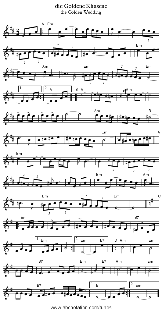 die Goldene Khasene - staff notation