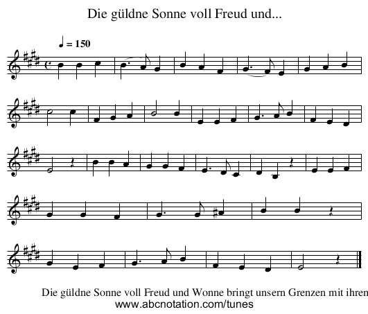 Die güldne Sonne voll Freud und... - staff notation