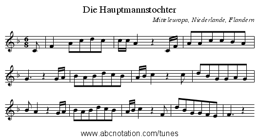 Die Hauptmannstochter - staff notation