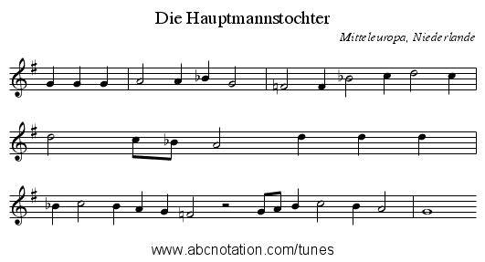 Die Hauptmannstochter - staff notation