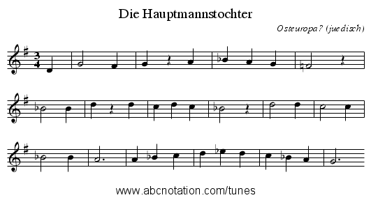 Die Hauptmannstochter - staff notation
