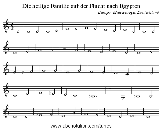 Die heilige Familie auf der Flucht nach Egypten - staff notation