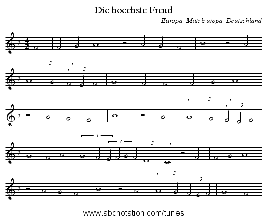 Die hoechste Freud - staff notation