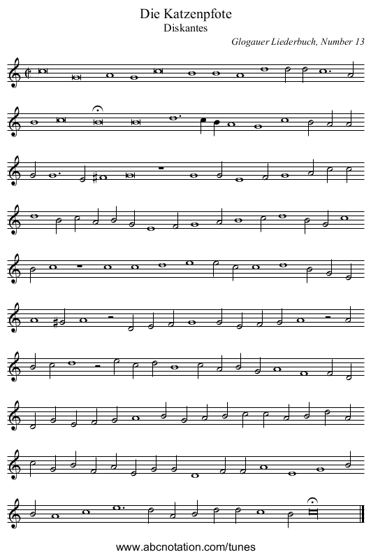 Die Katzenpfote - staff notation