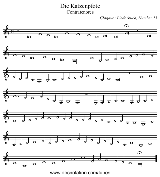 Die Katzenpfote - staff notation
