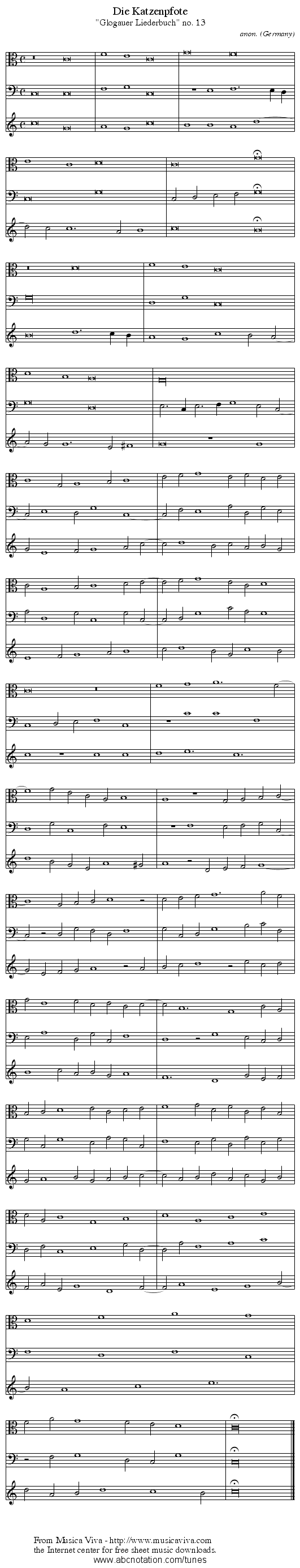 Die Katzenpfote - staff notation