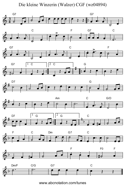 Die kleine Winzerin (Walzer) CGF (wz04894) - staff notation