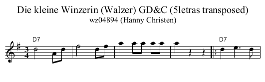 Die kleine Winzerin (Walzer) GD&C (5letras transposed) - staff notation